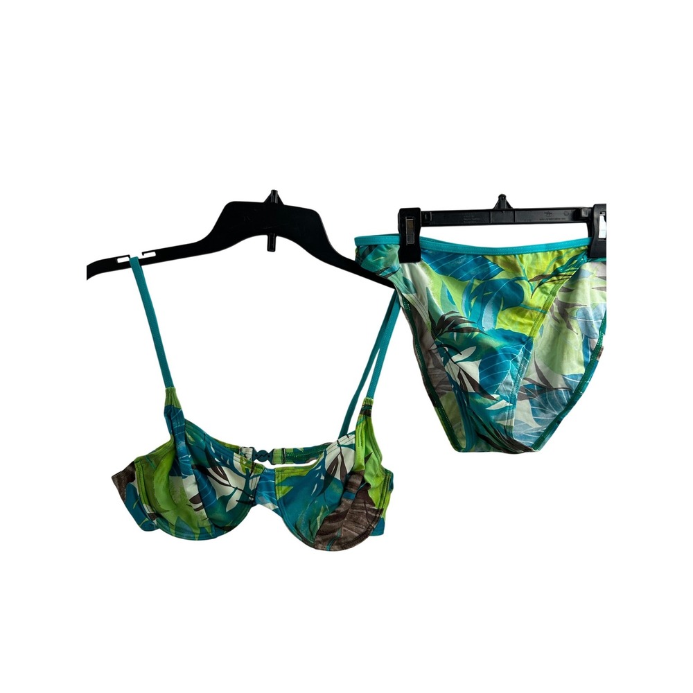 CHUNS Bikini Set Size M Teal Green Tropical Leaf Underwire High Leg Women